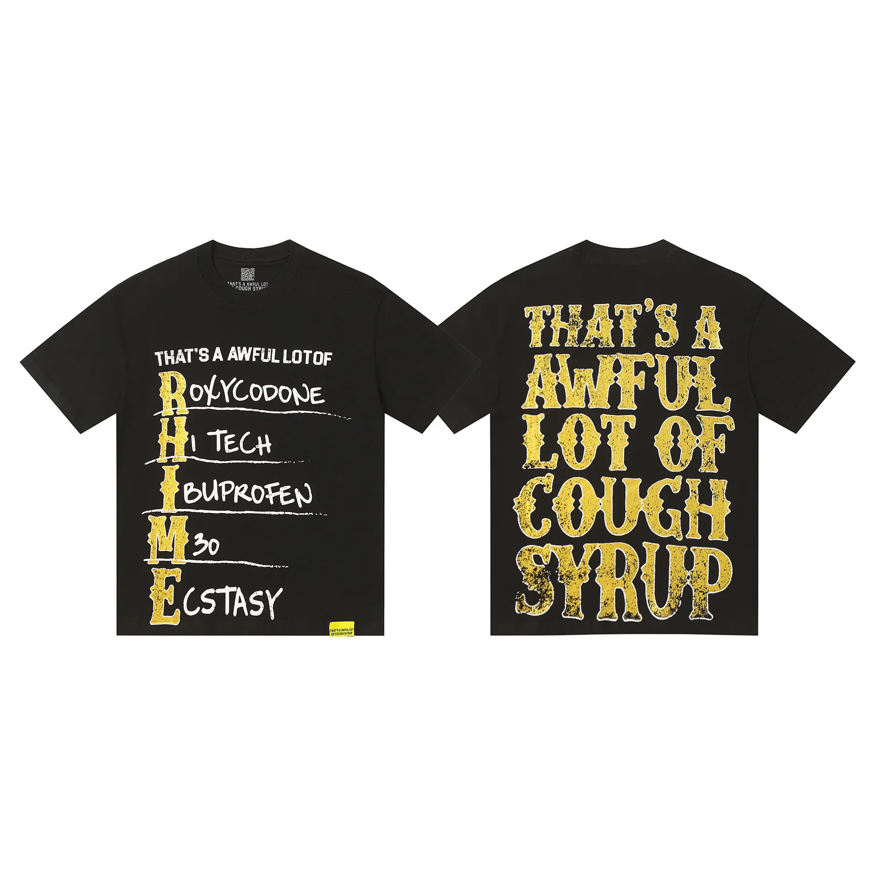 2212#Black | THAT'S A AWFUL LOT OF COUGH SYRUP In Stock Real shot American simple fashion brand loose casual T-shirt Fabric (fabric): 32 counts Weight combed double yarn pure cotton Sizes (size): S-M L X L Color (colour): Black